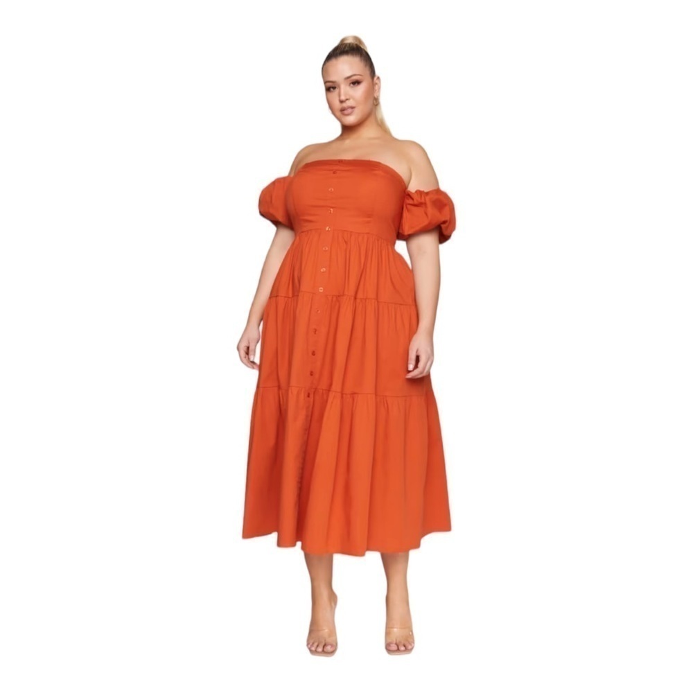 Fashion to Figure Aspen Off-The-Shoulder Midi Dress Color Rust Size 0 - Picture 2 of 4